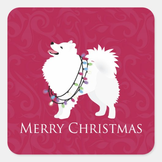 American Eskimo Dog Merry Kerstdesign Vierkante Sticker (Voorkant)