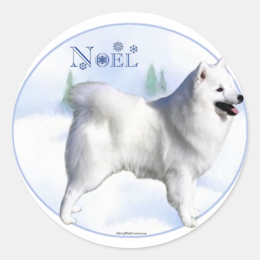 American Eskimo Dog Noel Ronde Sticker (Voorkant)