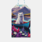 American Eskimo Dog on Paddle: Een Schilderachtig  Cadeaulabel (Achterkant)