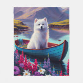 American Eskimo Dog on Paddle: Een Schilderachtig  Fleece Deken (Voorkant)