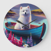 American Eskimo Dog on Paddle: Een Schilderachtig  Grote Klok (Voorkant)