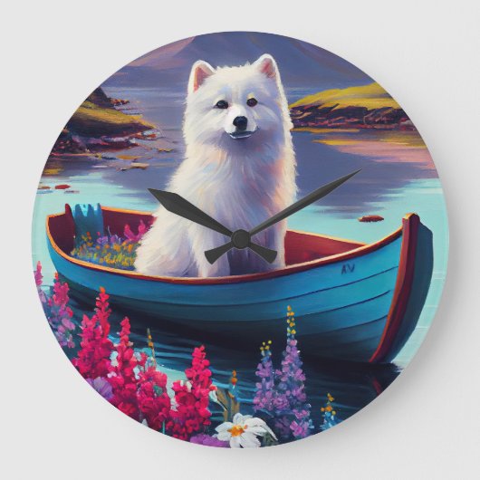 American Eskimo Dog on Paddle: Een Schilderachtig  Grote Klok (Voorkant)
