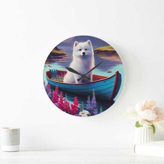 American Eskimo Dog on Paddle: Een Schilderachtig  Grote Klok (Huis)