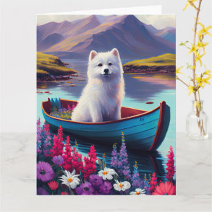 American Eskimo Dog on Paddle: Een Schilderachtig Kaart