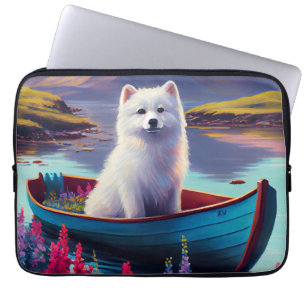 American Eskimo Dog on Paddle: Een Schilderachtig Laptop Sleeve