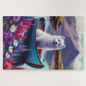 American Eskimo Dog on Paddle: Een Schilderachtig Legpuzzel (Horizontaal)
