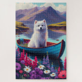 American Eskimo Dog on Paddle: Een Schilderachtig  Legpuzzel (Verticaal)