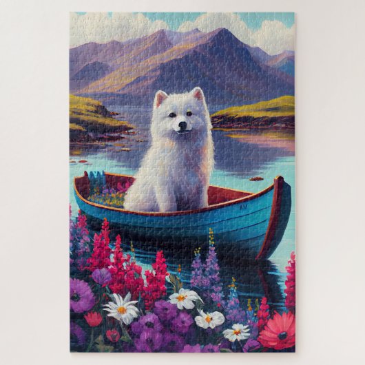 American Eskimo Dog on Paddle: Een Schilderachtig Legpuzzel (Verticaal)