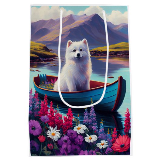 American Eskimo Dog on Paddle: Een Schilderachtig  Medium Cadeauzakje (Achterkant)