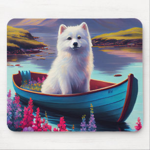 American Eskimo Dog on Paddle: Een Schilderachtig  Muismat