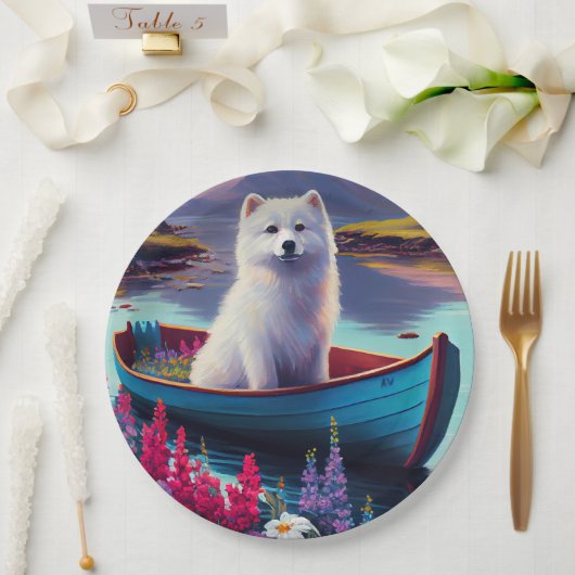 American Eskimo Dog on Paddle: Een Schilderachtig Papieren Bordje (Huwelijk)