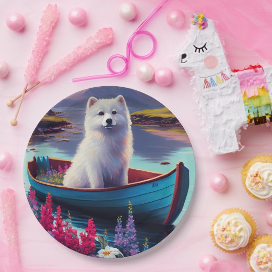 American Eskimo Dog on Paddle: Een Schilderachtig Papieren Bordje (Feest)