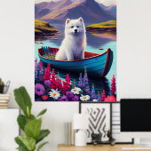 American Eskimo Dog on Paddle: Een Schilderachtig  Poster (Thuiskantoor)