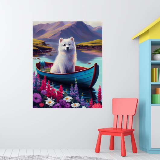 American Eskimo Dog on Paddle: Een Schilderachtig  Poster (Kinderkamer 1)