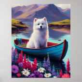 American Eskimo Dog on Paddle: Een Schilderachtig  Poster (Voorkant)