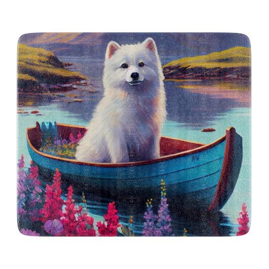 American Eskimo Dog on Paddle: Een Schilderachtig  Snijplank (Voorkant)