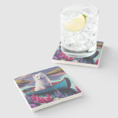 American Eskimo Dog on Paddle: Een Schilderachtig  Stenen Onderzetter (Zijkant)