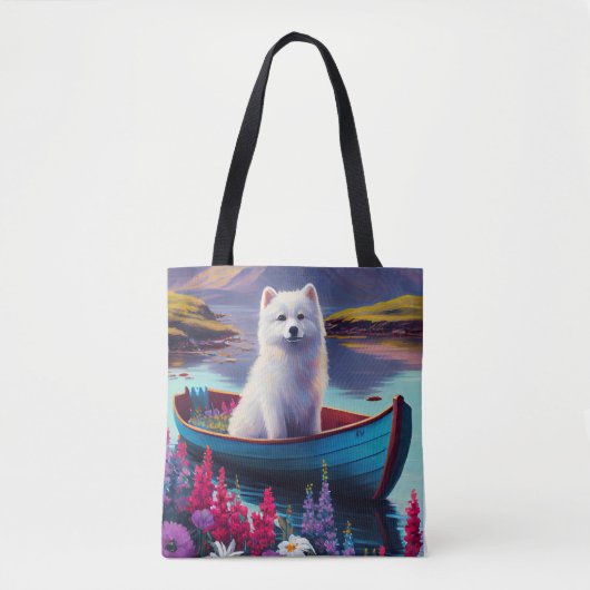 American Eskimo Dog on Paddle: Een Schilderachtig Tote Bag (Voorkant)