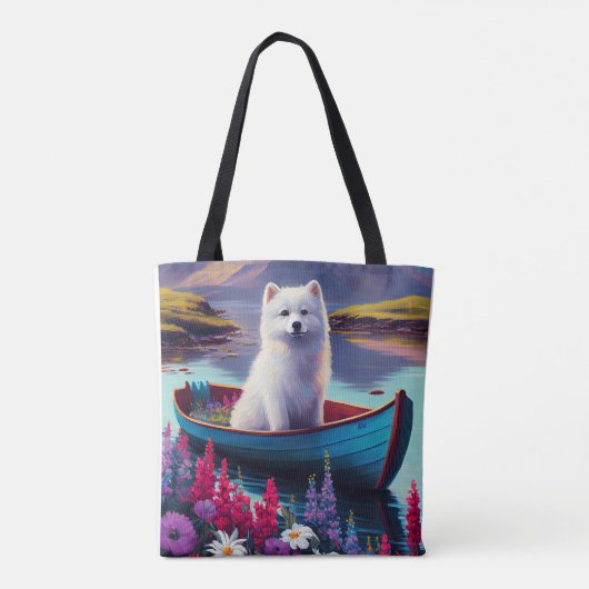 American Eskimo Dog on Paddle: Een Schilderachtig  Tote Bag (Achterkant)