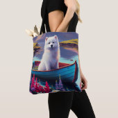 American Eskimo Dog on Paddle: Een Schilderachtig Tote Bag (Dichtbij)