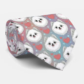 American Eskimo Dog Valentine Hearts Pattern Cute Stropdas (Opgerold)