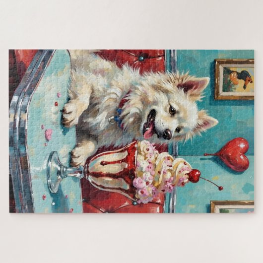 American Eskimo Dog Valentine's Day Heart Sundae Legpuzzel (Horizontaal)
