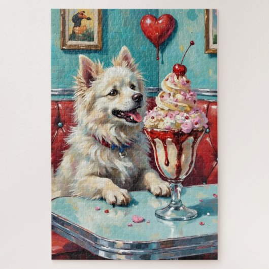 American Eskimo Dog Valentine's Day Heart Sundae Legpuzzel (Verticaal)