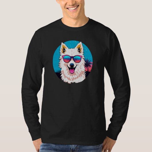 American Eskimo Dog Wearing Sunglasses Retro T-shirt (Voorkant)