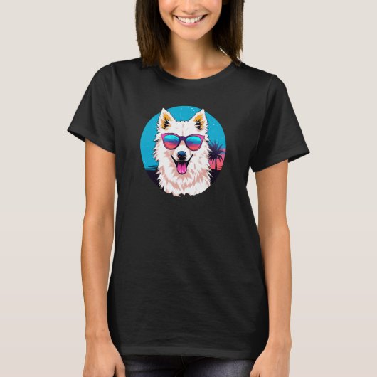 American Eskimo Dog Wearing Sunglasses Retro T-shirt (Voorkant)