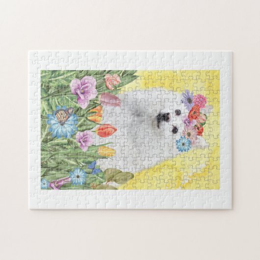 American Eskimo Dog with Flowers Spring Legpuzzel (Horizontaal)