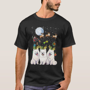 American Eskimo Dog Xmas Lights Rendier Santa Chr T-shirt