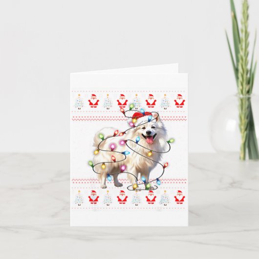 American Eskimo Dog Xmas Lights Ugly Sweater Chris Kaart (Voorkant)