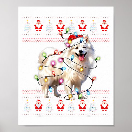 American Eskimo Dog Xmas Lights Ugly Sweater Chris Poster (Voorkant)