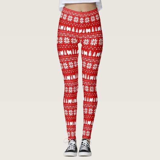 American Eskimo Dogs Eskies kerstpattern Red Leggings (Voorkant)