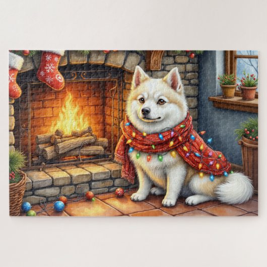 American Eskimo Fireplace with Christmas Lights Legpuzzel (Horizontaal)
