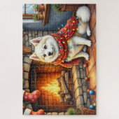 American Eskimo Fireplace with Christmas Lights Legpuzzel (Verticaal)