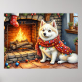 American Eskimo Fireplace with Christmas Lights Poster (Voorkant)