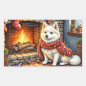 American Eskimo Fireplace with Christmas Lights Rechthoekige Sticker (Voorkant)