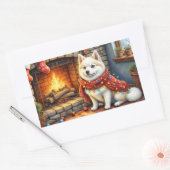 American Eskimo Fireplace with Christmas Lights Rechthoekige Sticker (Envelop)