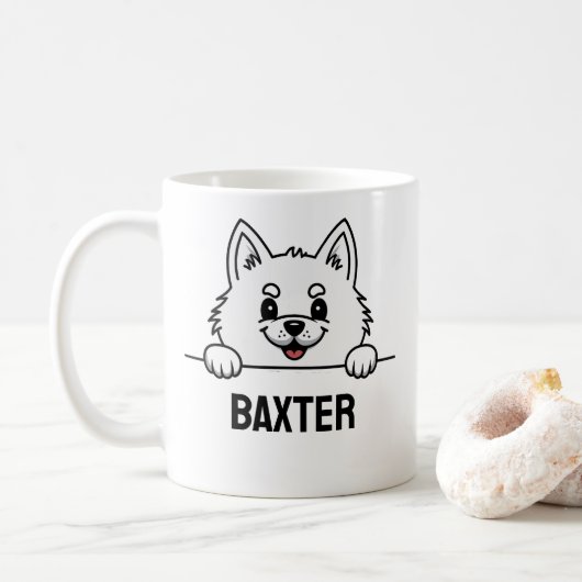 American Eskimo Hondenliefhebber Custom Naam Geper Koffiemok (Met donut)