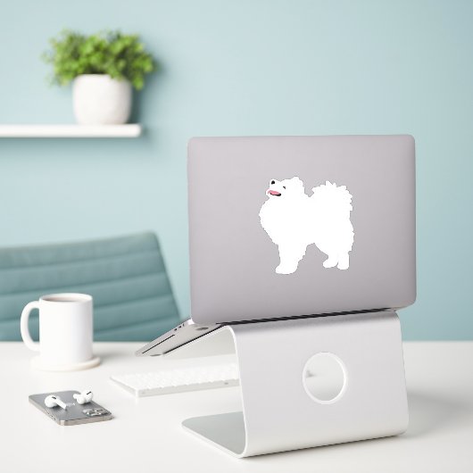 American Eskimo Hondenras Side Uitzicht Silhouette Sticker (Laptop op bureau)
