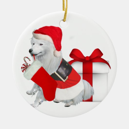 American Eskimo in santa suite Keramisch Ornament (Voorkant)