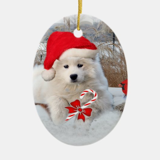 American Eskimo Merry kerstversiering Keramisch Ornament (Voorkant)