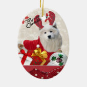 American Eskimo Merry kerstversiering Keramisch Ornament (Achterkant)