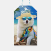 American Eskimo op Beach, zomercadeau voor hondenl Cadeaulabel (Voorkant)