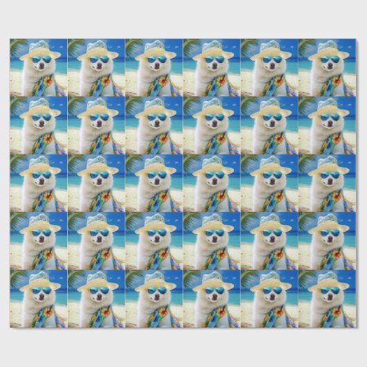 American Eskimo op Beach, zomercadeau voor hondenl Cadeaupapier (Vlak)