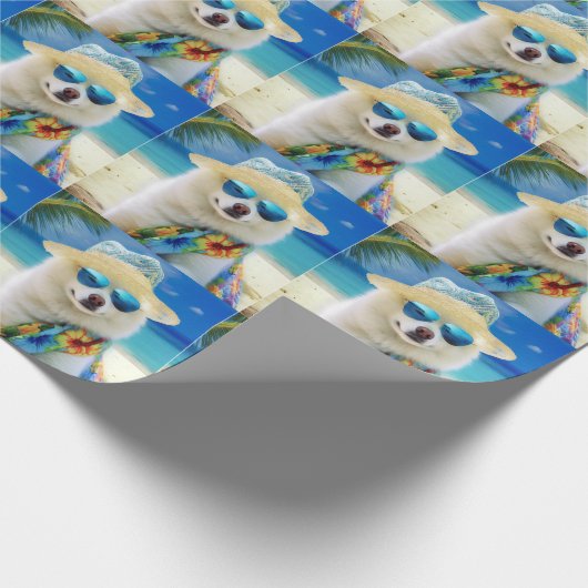 American Eskimo op Beach, zomercadeau voor hondenl Cadeaupapier (Hoek)