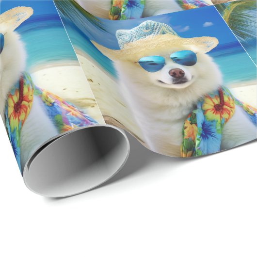 American Eskimo op Beach, zomercadeau voor hondenl Cadeaupapier (Rol Hoek)