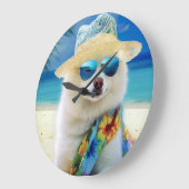 American Eskimo op Beach, zomercadeau voor hondenl Grote Klok (Hoek)