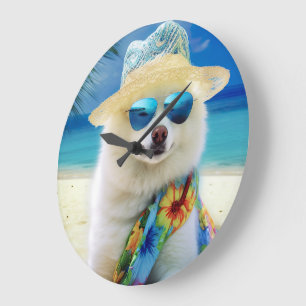 American Eskimo op Beach, zomercadeau voor hondenl Grote Klok